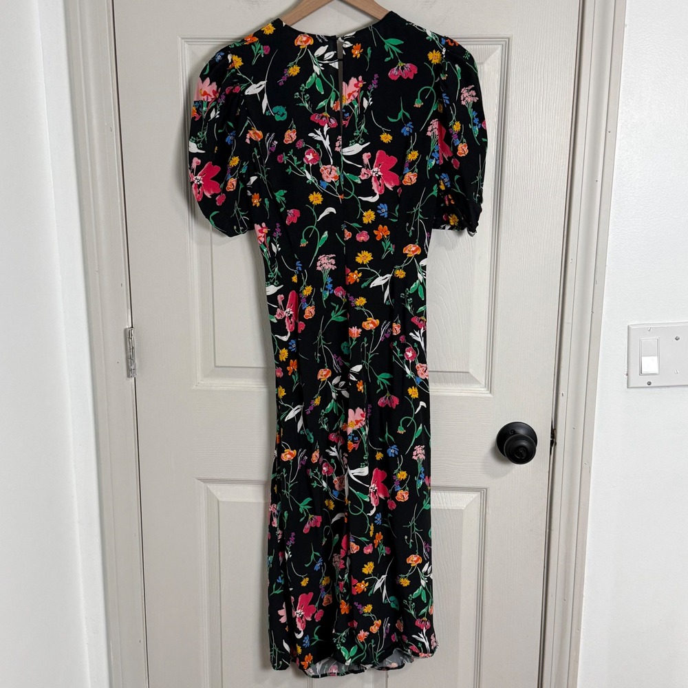 A New Day‎ Floral Midi Dress Small Cottagecore Dark Floral Puff Sleeve Whimsical - Picture 2 of 10